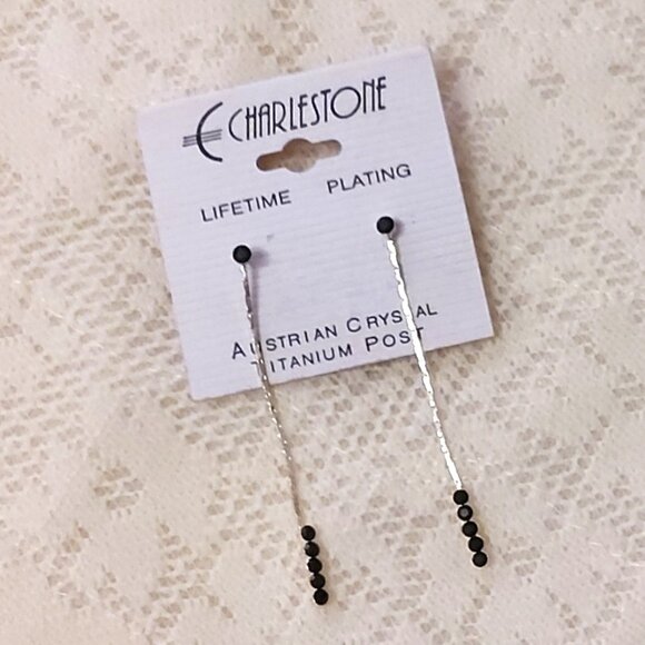 NEW Silver Plated Black Onyx Crystal Long Drop Dangle Earrings Jewelry Gifts - Picture 5 of 8